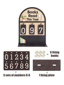 1set Wooden Reading Count Display Board,Replaceable Number Books Read Tracker Sign,Yearly Reading Goal Record Desktop Ornament,Library Tabletop Ornament,Home Decor,Babyshower Decor,Study Room Table Decor,Book Lovers Gifts,Party Supplies,Bookworm Gift - Brown - View 9