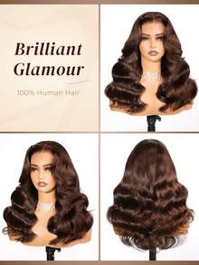 ARABELLA Perruque ondulée avec fermeture en dentelle sans colle 6x5 marron foncé, 100% cheveux humains, densité 180%, 20 pouces, ligne de cheveux pré-épilée, petits nœuds blanchis, raie au milieu, adaptée aux débutantes, pour femmes - S4 - Voir 4