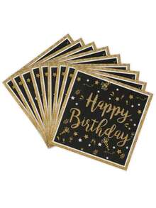 20piezas/40piezas/60piezas Servilletas de cumpleaños de 2 capas con borde de lámina dorada suave, desplegadas 33cm*33cm, servilletas desechables para fiesta y almuerzo, toallas para invitados, papel decorativo, decoraciones de cumpleaños, aniversario de boda, decoraciones para fiesta de graduación - Ver 4