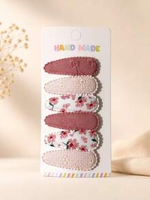 6pcs/Set Floral Pattern Hair Clips, Suitable For Baby Girls, Toddlers, Children (Fabric May Vary Slightly By Batch, Random Shipment), Holiday Gift - Multicolor - View 7