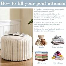 1pc Round Padded Footstool Cover (Filling Not Included), Corduroy Material, Fuzzy Footstool Storage Box, Floor Storage Footstool, For Living Room And Bedroom - White 1pc - View 4