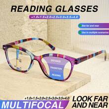 1pc/2pcs Colorful Multifocal Reading Glasses, 2-In-1 Progressive Lenses, Comfortable Spring Temple Arms, Classic Frame With Colorful Plaid, Far And Near Vision Use, Comfortable And Clear, Daily Essential Fashion Multifocal Reading Glasses - Brown+Purple - View 3