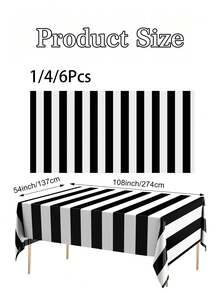 1/4/6 pièces Nappe jetable en plastique rayée noir et blanc 108x54 pouces, convient pour les fêtes à thème, les anniversaires, les mariages, la décoration de pique-nique - Voir 3