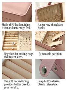 1pc Large Capacity Jewelry Box, PU Leather Jewelry Box, Portable Travel Jewelry Organizer, Multi-Layer Jewelry Display Box, Compact Earring Ring Box, Jewelry Storage And Organization, Women's Gift Box, Travel Essential. - Multicolor - View 11