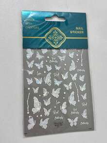 1pc Elegant White Butterfly Nail Sticker, Lace Texture With Pearl And Sparkling Rhinestone Decoration, Suitable For Wedding And Party Nail Art - Butterfly - View 7