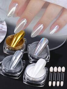1/4 Box Holographic Powder Nail Glitter Mirror Effect Gold Silver Laser Moonlight White Aurora & Metallic Pigment Rubbing On Dust DIY Y2K Charm Salon Manicure Designs Nail Art Decorations Nail Supplies - Multicolor - View 2