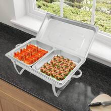 Silver Stainless Steel Chafing Dish Set, 4L Rectangular Buffet Food Warmer With 2 Trays, Dual Use Hot & Cold Food Container For Large Gatherings, Events, Buffets - Silver - View 6