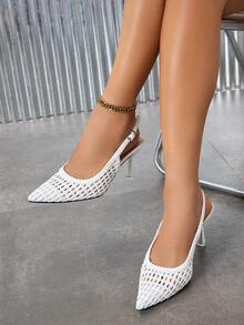 Zapatos de tacón alto para mujer primavera/verano nuevos con punta fina y tacón de aguja, tejidos huecos transpirables, elegantes, versátiles y cómodos para uso diario & fiestas - Blanco - Ver 2