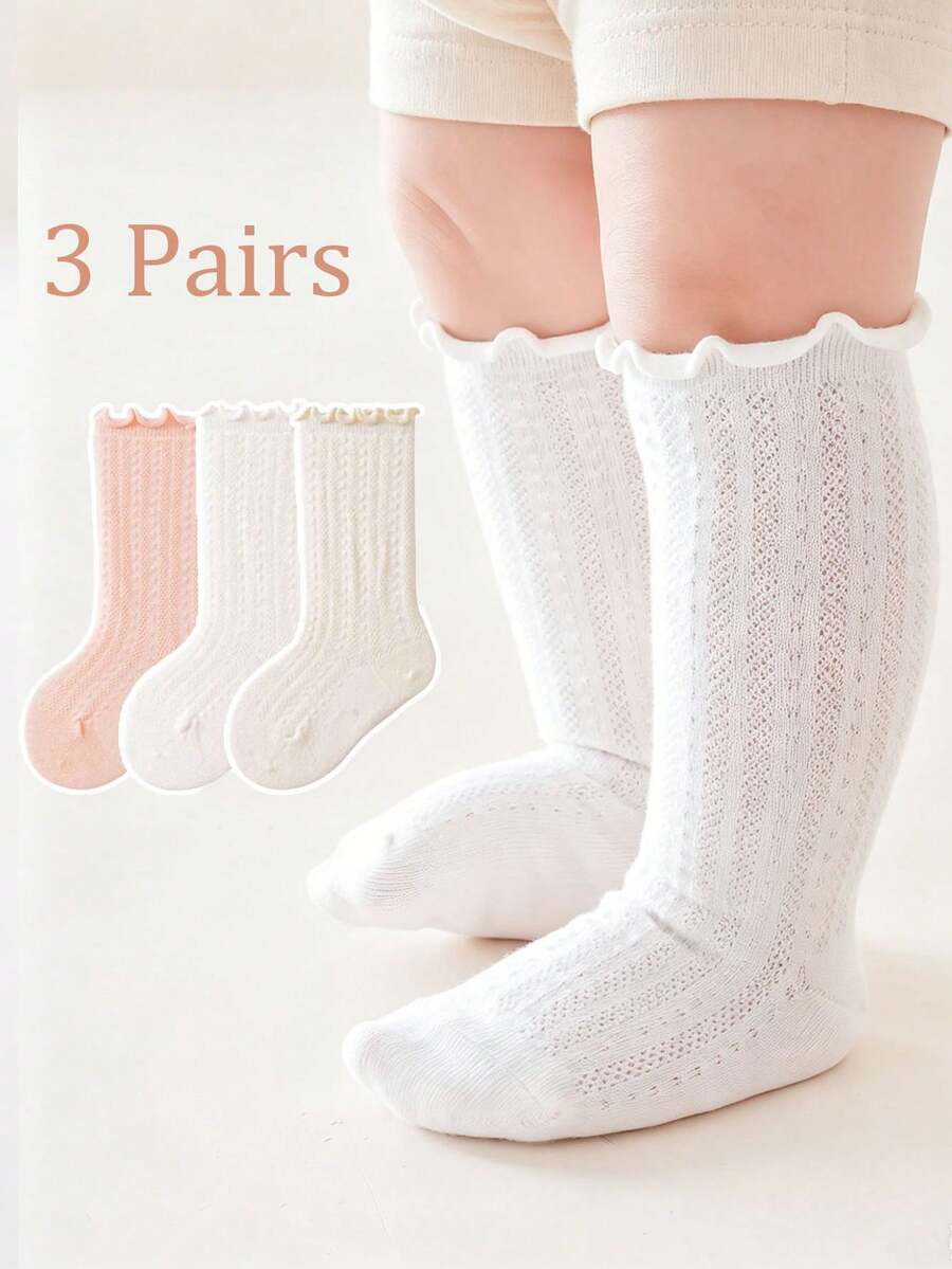 3雙夏季嬰兒襪,透氣網布舒適不勒腳,防蚊小腿襪,適合日常穿著 - 彩色 - 查看 1