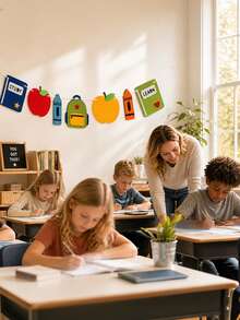 Felt Back-To-School Banner Suitable For School Decorations - Themed With Apples, Pencils, Backpacks & Notebooks - Felt Board Decoration For First Day Of School Parties, Teacher Bulletin Boards, Learning Decor - Back to School Flag Raising - View 5