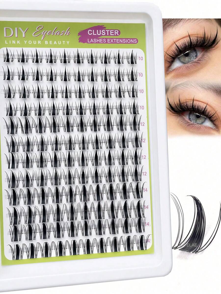 DIY Cluster Lashes 120pcs 10 Rows Soft Synthetic Fiber Natural 3D Wispy Volume 10-14mm Mixed Length Easy Apply Reusable Soft Black Band Eyeliner Effect Curling Eye Enlarging Individual Lashes For Women Daily - View 1