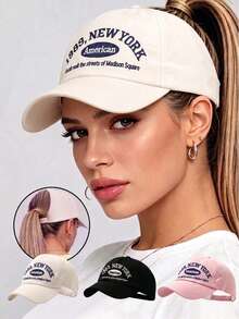 BONNY BOOM 1 chiếc mũ lưỡi trai trucker thêu chữ 1989 New York, hở sau buộc tóc đuôi ngựa, phong cách thời trang cổ điển, phù hợp cho mùa hè, đi biển, du lịch - Mũ lưỡi trai không vành - Xem 8