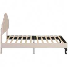 Letto imbottito 90 x 200 cm con rete a doghe e testiera regolabile in altezza, letto per bambini, letto singolo, rete a doghe in legno, facile da montare, velluto, rosa - Beige - Visualizzare 9
