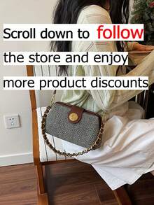 Handbag, Woven Design, Flap With Strong Magnetic Closure, Equipped With Metal Chain And Adjustable Shoulder Strap, Can Be Carried As Shoulder Bag, Crossbody Or Handbag. Suitable For Commuting, Shopping, Business Trips, Travel And Daily Commute. - Brown - View 2