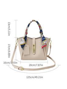 2pcs Spring New Fashion PU 2-Piece Set Medium Size Women's Handbag, Minimalist Commuter Shoulder Crossbody Bag With Scarf Decoration, Suitable For Women And Girls, Work Essential - Beige - View 9