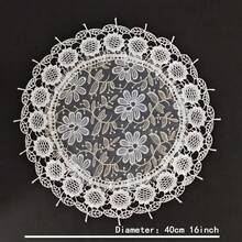 1個蕾絲刺繡圓形餐墊咖啡杯墊 家居辦公室裝飾 - 白色 - 查看 7