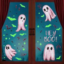 1Set Glow In The Dark Halloween Static Window Stickers, Multi-Style Ghost Pumpkin Skeleton Bat Spider Web HEY BOO Pattern Fluorescent Glass Clings, No Adhesive Reusable Decor For Store Cafe Glass Door Window Halloween Party Home Decor. - Multicolor - View 10