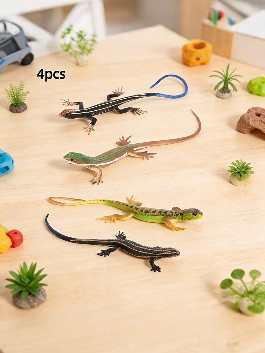4Pcs Realistic Simulation Lizard Model – Static Solid Reptile Figurines Including Monitor Lizard, Iguana & Frilled Lizard | Halloween Prank Props, Pet Cat Dog Toy, Holiday Party Gift & Home Decoration - View 1