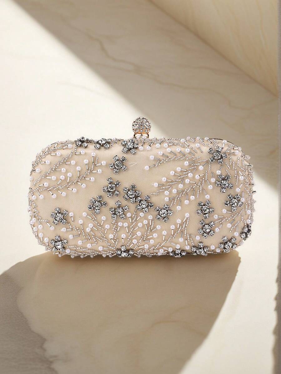Gold Rhinestone Studded High-End Women's Evening Clutch Bag, Handmade Fashion Handbag & Crossbody Bag For Parties - Gold - View 1
