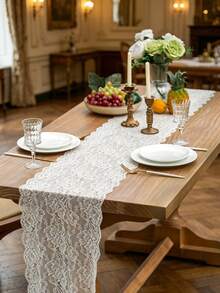 1pc White Lace Rose Wedding Reception Table Runner Decoration - Multicolor - View 5
