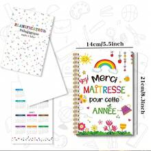 1PC A5 French Teacher Spiral Notebook, School Office Planning Diary Gift For Educators, Playful Typography | Vibrant Print Quality, Teacher Appreciation Gift, Notebook School Supplies - Sun Rainbow - View 2