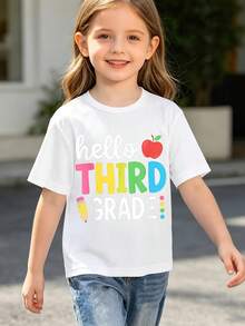 Camiseta de Secado Rápido para Niños - Diseño Estudiantil "Hola Tercer Grado, Regreso a Clases" - Apta para Niños y Niñas - Camiseta Ligera de Manga Corta para Verano, Ideal para Playa, Depo - Blanco - Ver 1