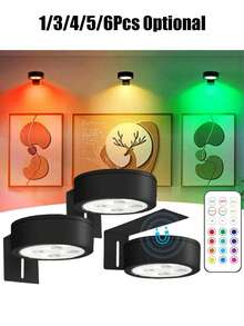 1/3/4/5/6入 無線金屬壁燈 LED 畫作燈 電池供電 磁吸式無線壁燈 射燈 展示燈 3種照明模式 藝術展示燈 150mAh 遙控夜燈 閱讀燈 - RGB款 - 查看 10