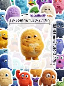 50 buah Stiker Vinyl Monster Lucu Berbulu, Stiker Makhluk Kartun Berwarna-warni, Stiker Tahan Air untuk Botol Minum, Laptop, Jurnal, dan Dekorasi Buku Tempel DIY - MultiWarna - View 5