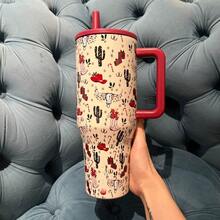 40oz HYDRO-JUG Large Capacity Vacuum Cup,Thermal Mug, Ice Cup, Portable And Leak-Proof. 6 Patterns (Cowboy Christmas/Wild Rose/Leopard/Camo/Black Leopard/Plaid). Ideal For Office, Gym And Road Trips, Excellent Choice For Holiday Presents. - 牛仔聖誕 - 查看 4