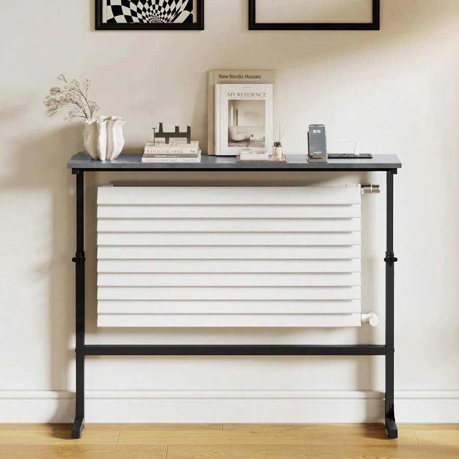 Luxstein Slim Console Table, Height Adjustable 75/100 Cm Sofa Table With Charging Station For Entryway, Living Room, Small Spaces - 100cm - Gray - View 1