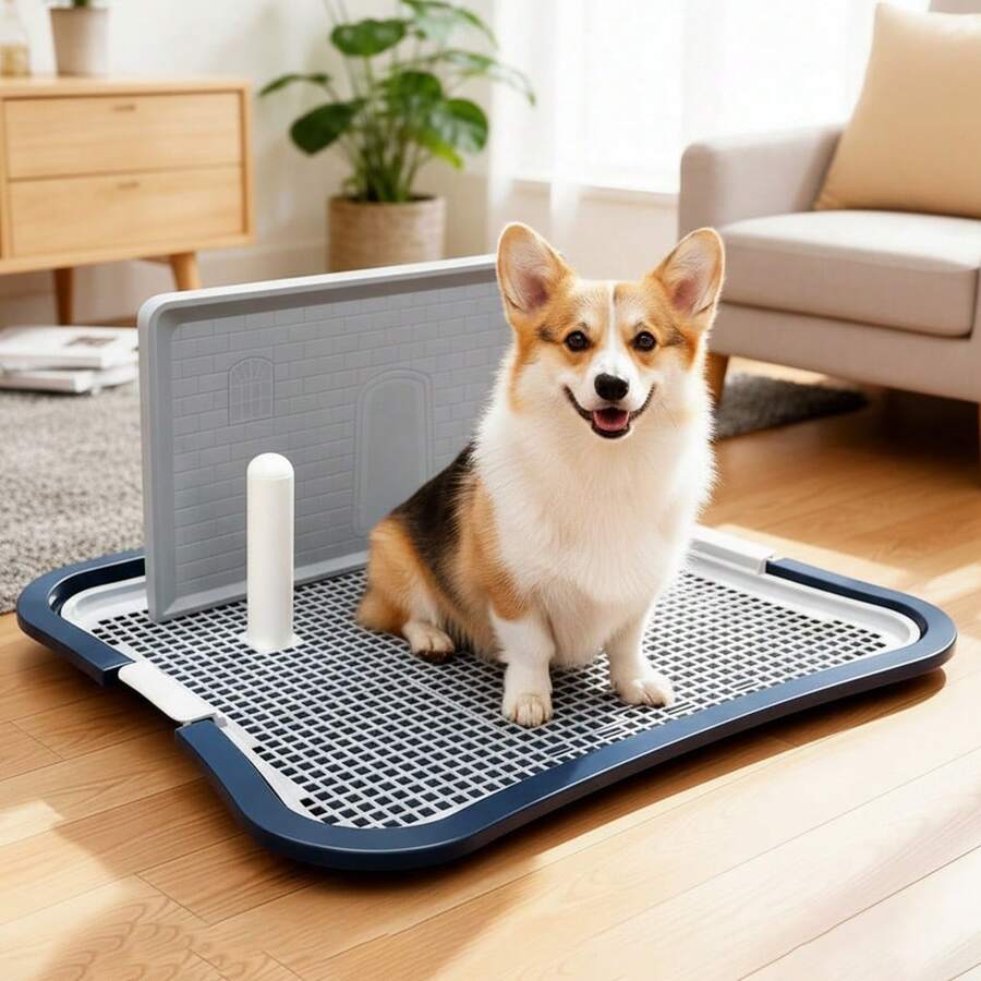 Indoor Dog Potty Tray With Removable Post, Non-Slip Grid Puppy Training Pad Holder, Leakproof Pet Toilet For Small Medium Dogs Indoor Housebreaking - View 1