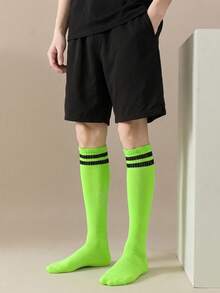 1 Pair Kids Anti-Slip Thick Terry Cushion Soccer Socks, Girls Striped Knee High Socks, Boys Over Knee Sports Socks, Suitable For 7-12 Years Old Boys & Girls Outdoor Sports And Daily Wear - Multicolor - View 6