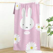 Miffy Big Head White Daisy Pink Base Microfiber Beach Towel, Quick Dry Absorbent Bath Towel For Swimming Pool Camping Daily Shower - A - View 3