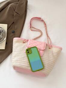 Fashionable Woven Shoulder Bag For Spring 2026, Suitable For Daily Use, Casual Outings, Travel, And Vacations - 柔和淡色 - 查看 5