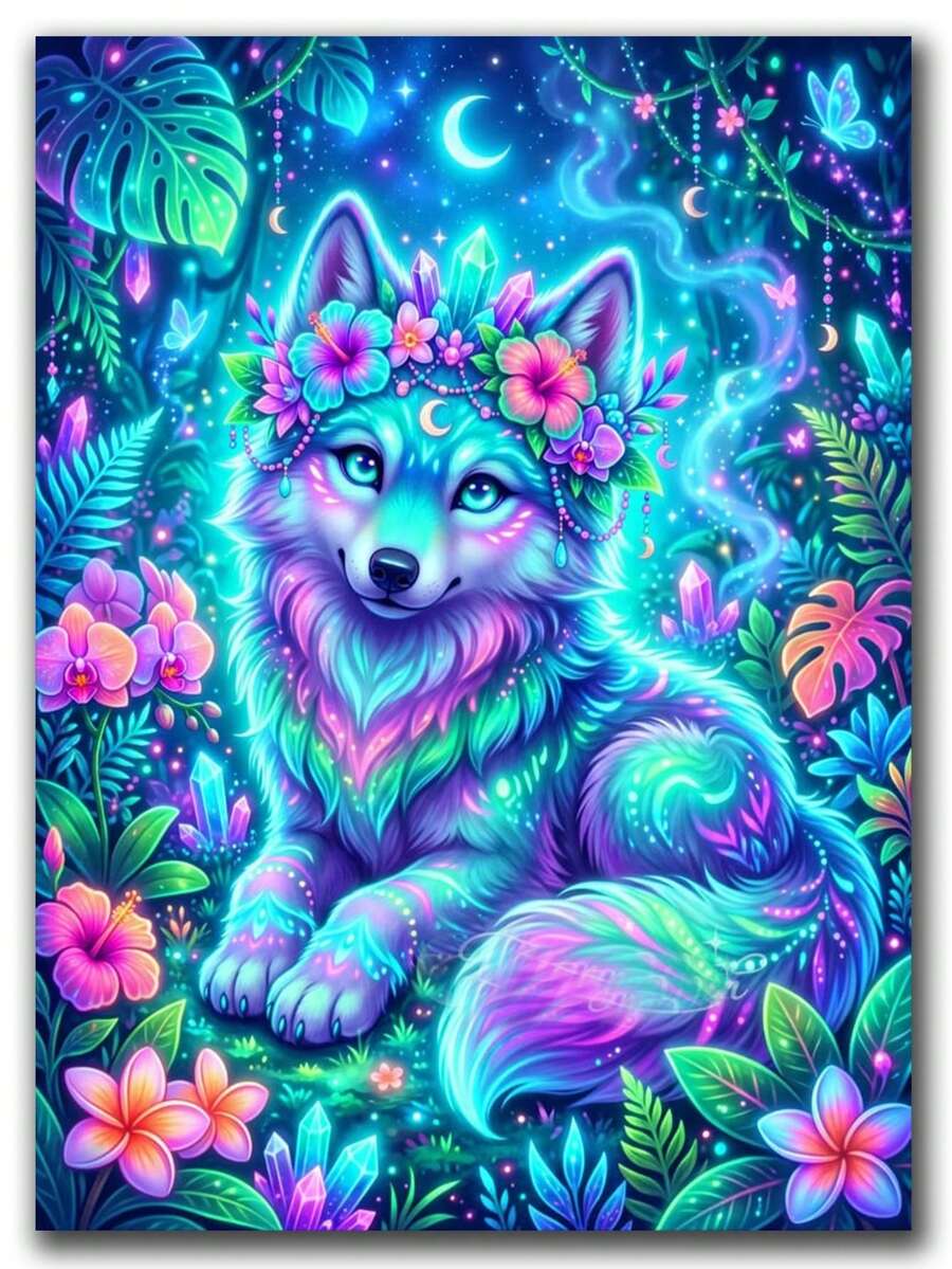 藍色叢林狐狸DIY鑽石畫套裝 - 鑽石藝術馬賽克手工藝 療癒系動物設計 沉浸式手作舒壓 居家裝飾藝術 DIY手工愛好者節日驚喜禮物 - 圓鑽 - 查看 1