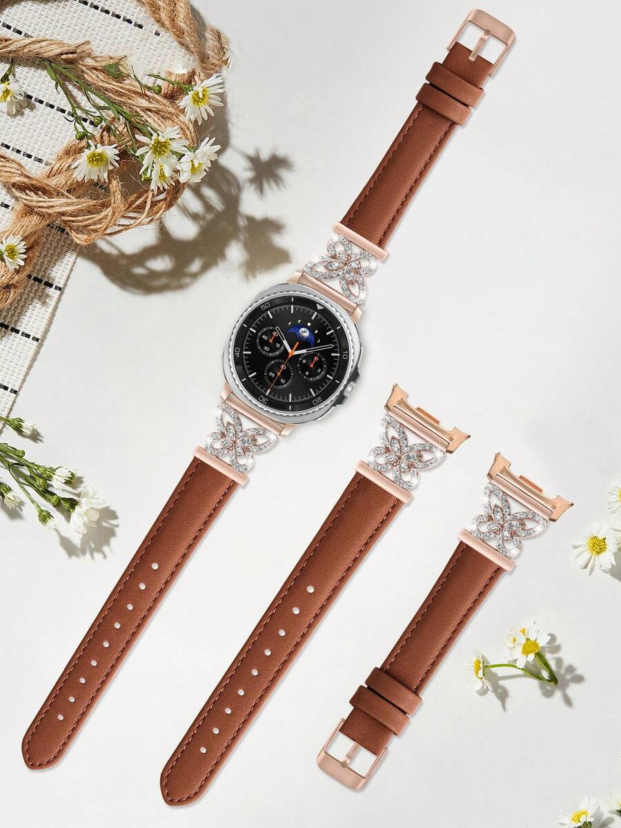Galaxy Watch 8 錶帶，1件鑲鑽立方氧化鋯金屬優雅錶帶 + 1件亮面風格（不含螢幕保護貼），相容 Galaxy Watch 8 40mm 與 44mm 錶殼，可調節替換錶帶配件，適合男女運動手錶