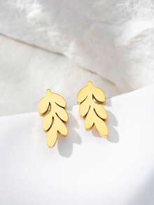 1 Pair European And American Fashion Minimalist Stainless Steel Leaf-Shaped Stud Earrings For Women, Suitable For Daily Wear - Multicolor - View 9