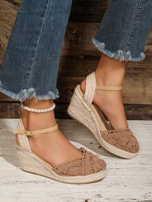 Closed Toe Breathable Deep Instep Fashion Lightweight Rope Wedge Women Shoes - Camel - View 4