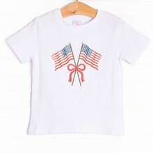 White T-Shirt For Toddlers With Patriotic 4th Of July Print, Casual, Short Sleeve, , Kindergarten Graduation, 4th Of July Girls, Children's Items, Clothing - 咖啡棕 - 查看 1