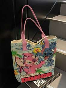 Disney 迪士尼授權 Lilo & Stitch Angel 親吻圖案背包，可愛天藍色大容量尼龍書包，青少年女孩休閒日常旅行雙肩包 - 彩色 - 查看 9