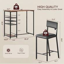Space-Saving 3 Piece Dining Table Set – 2 Faux Leather Upholstered Chairs, Wine Rack & Cup Holder, Compact Rectangle Dinner Table With 4-Tier Shelves For Kitchen/Breakfast Nook/Studio Apartments - 復古色彩 - 查看 6