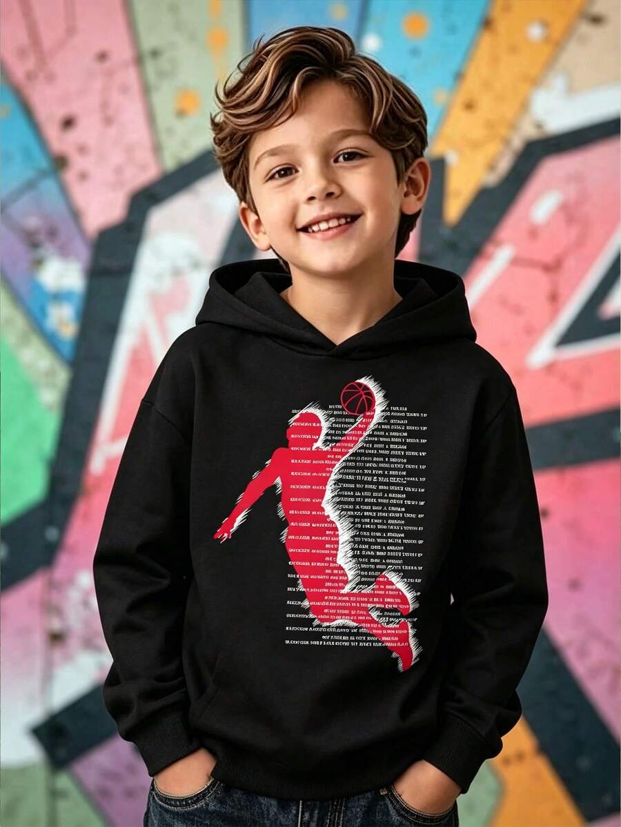 Tween Boy Cartoon Print Warm Sweatshirt - Black - View 1