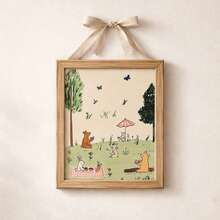 1pc Frameless Whimsical Fairytale Forest Animal Picnic Theme Cottagecore Wall Art - Playful Room Decor, Cute Storybook Print For Bedroom, Apartment, Dorm, Living Room, Nursery, Room, Decoration, Prints For Wall, Best Gift Choice - Cartoon - View 1