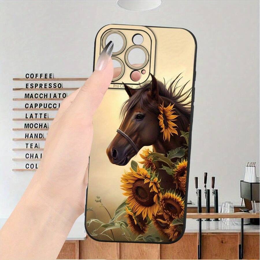 Funda para teléfono con diseño de ojo, girasol y caballo, adecuada para Transsion Redmi HONOR 17/16/15/14/13/12/11/XS/XR/X/7/8 Plus/Pro/Max/Mini - Diseño creativo, moderno y sencillo, funda protectora personalizada de cobertura total y anti-caídas, adecuada para hombres y mujeres, un regalo para amigos y familiares. - Negro - Ver 1