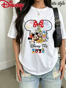 Disney Family Matching T-Shirt, Mickey Mouse T-Shirt, Comfortable And Breathable, Suitable For Going Out And Playing, Unisex, A Gift For Family - 女人白色 - 查看 2