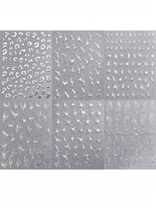 6sheets 3D Metallic Abstract Silver Nail Stickers, Asymmetric Leopard, Star, Curve Line, Multi-Style Nail Decals, Mixed Multi Pattern Design Y2K Self-Adhesive Nail Art Stickers, DIY Manicure Decorations For Nail Salon & Home Nail Art - Multicolor - View 9