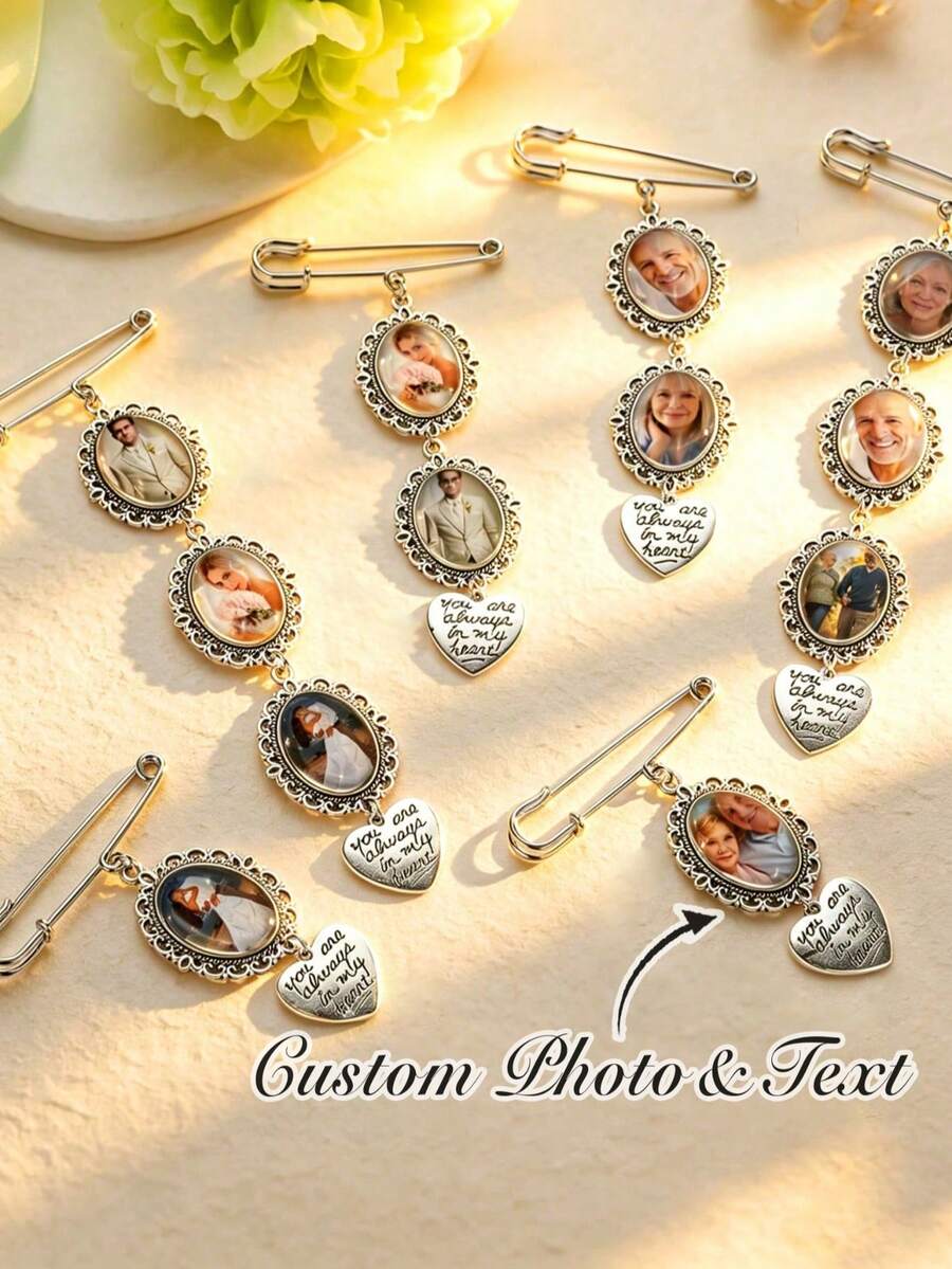 1pc Personalized Wedding Photo Brooch Pendant, Custom Memorial Photo Pin, Groom Lapel Pin, Graduation Brooch, Bride Bouquet Pendant, Memorial Loved One Pin,Jewellery For Ladies ,Boho Statement, Bespoke Charms, Personalized Gift