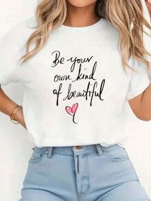 Sé tu propia clase de hermosa' Camiseta inspiradora con gráfico, camisetas de manga corta, blusas para mujer, atuendos de festival, camisetas para mujeres, camisetas de aodón para mujeres - Blanco - Ver 2