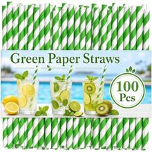 Paquete de pajitas de papel a rayas de color verde claro y blanco, biodegradables desechables para batidos, limonadas, caf helado, cumpleaos, Ao Nuevo y decoraciones de - Verde oscuro - Ver 1