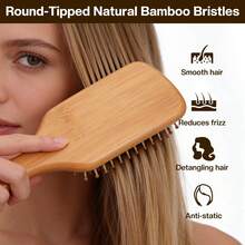 Round Head Bamboo Bristle Comb, Natural Wooden Bamboo Comb, Promotes Hair Growth, Ergonomic Design, Massages Scalp, Unisex, Suitable For All Hair Types - Multicolor - View 3